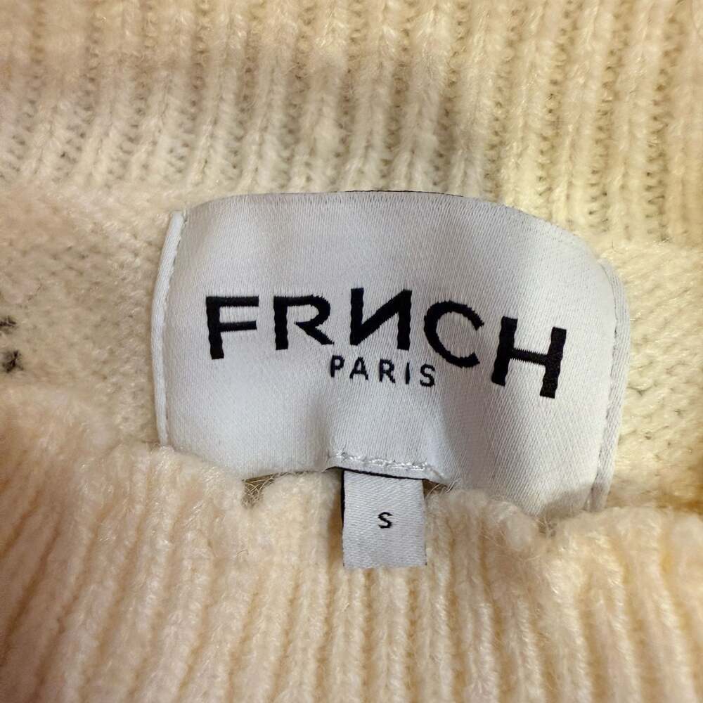 FRNCH Paris Cream Ruffle Shoulder Mock Neck Sweater Size S - Picture 7 of 8